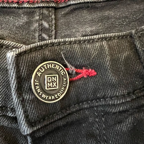 DNMX Skinny Jeans Size 34 Black Distressed with Red Pocket Details - Picture 6 of 8